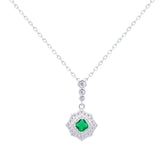 Asfour Crystal Chain Necklace With Emerald Decorative Pendant In 925 Sterling-ND0434-WG